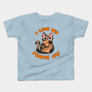 I Love My Tortie Cat Tortoiseshell Kitty Torbie Kawaii Chibi Kids T-Shirt